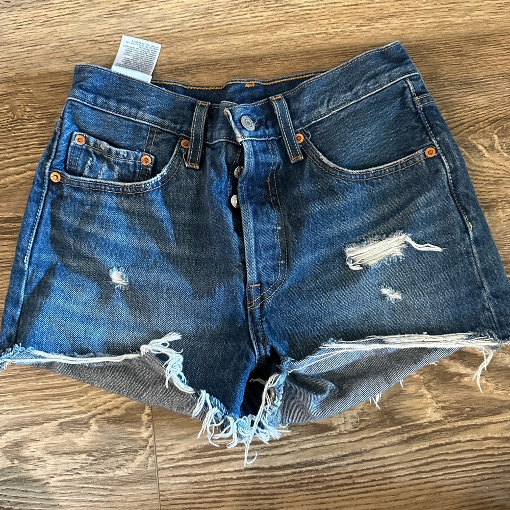 LEVIS orange tab size 26 dark denim high waisted shorts